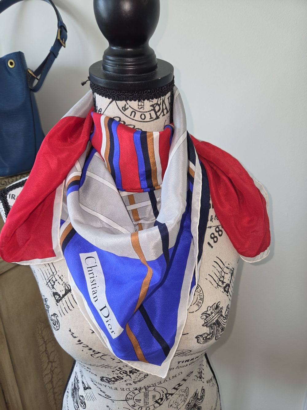 Christian Dior Multicolor Silk Scarf - Red, Blue & White